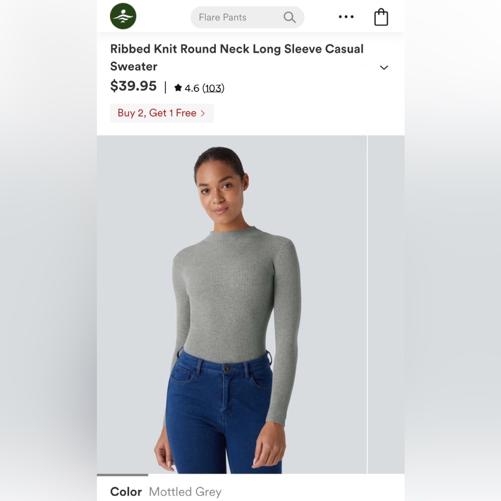 HALARA Ribbed Knit Round Neck Long Sleeve Casual Sweater, Size M. Brand new